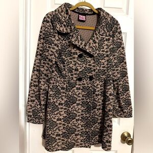 LA Kitty Black Lace Overlay Tan Jacket Women Medium
